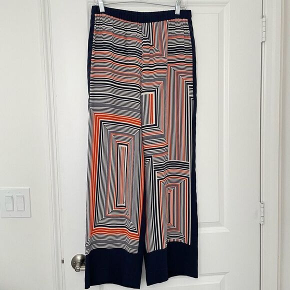 Trina Turk 100% silk geometric print Pants Size M in Blue & Orange - Picture 1 of 4